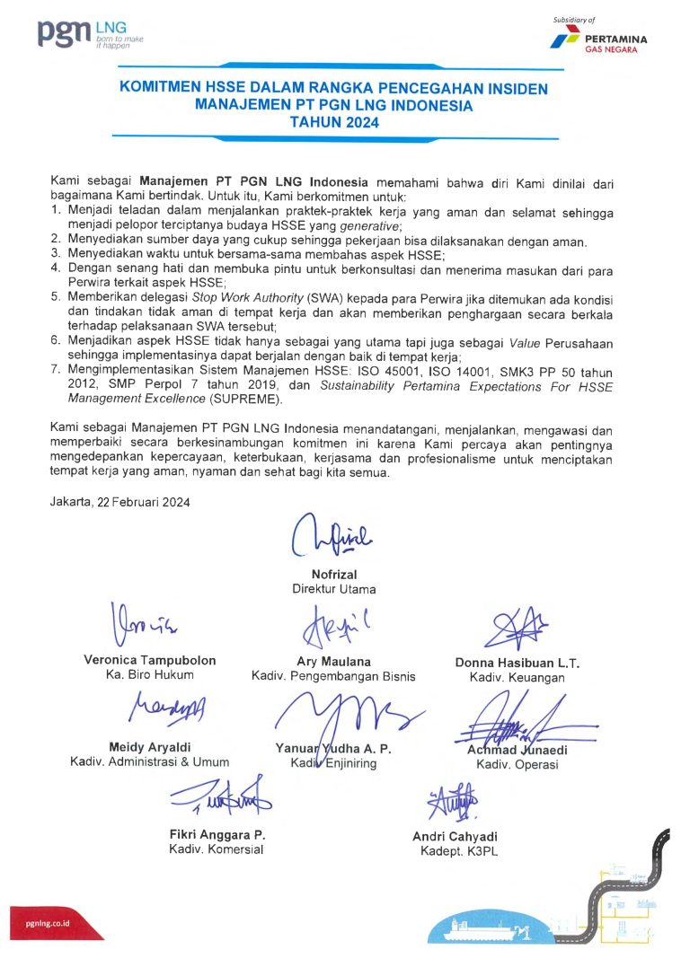 Komitmen HSSE Pencegahan Insiden Manajemen 2024